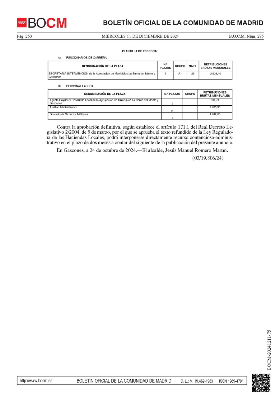 PUBLICACION DEFINITIVA BOCM PRESUPUESTO MUNICIPAL 2